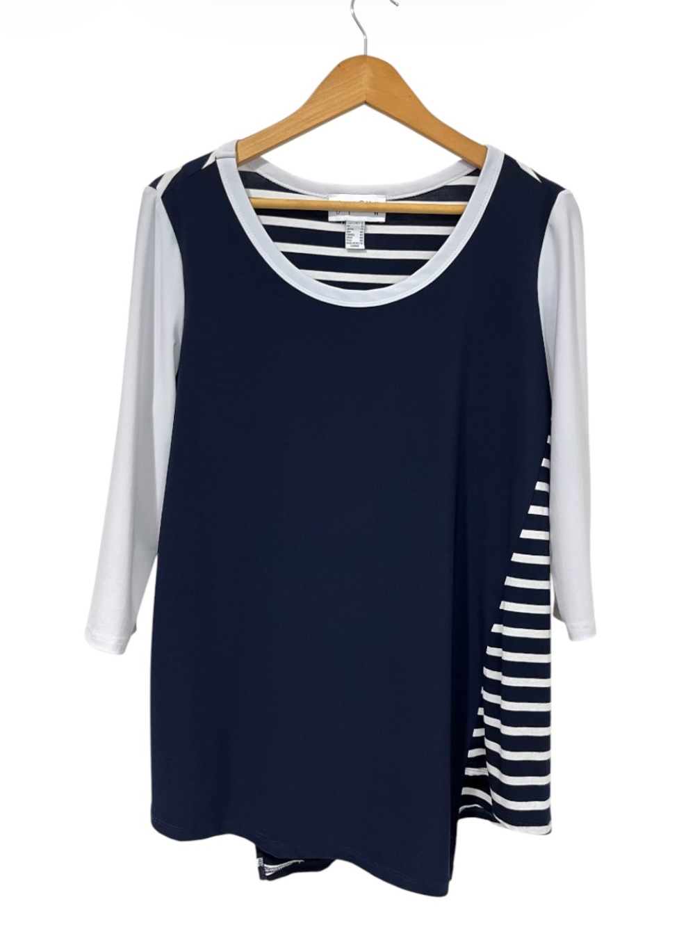 Joseph Ribkoff Navy Tunic with White Sleeves and Side Stripes